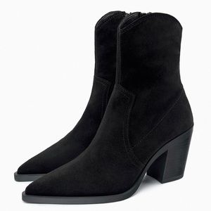 NWT Zara Split Leather Heeled Cowboy Ankle Boots